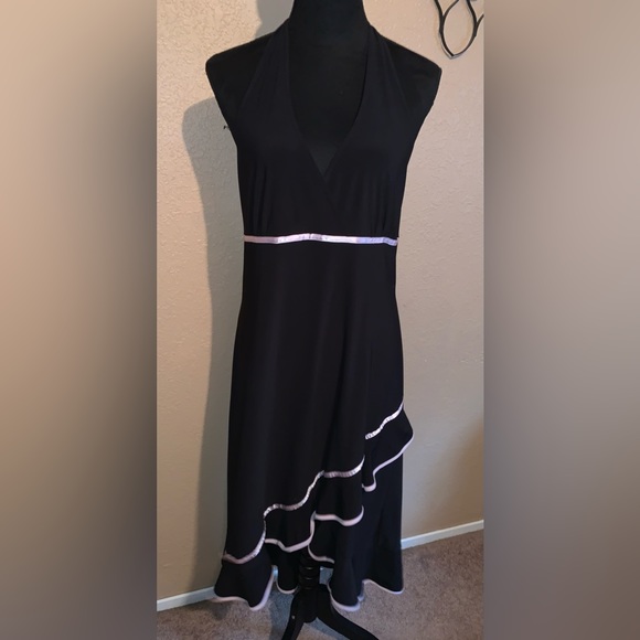 Classic black with pink piping halter dress. - Picture 1 of 3